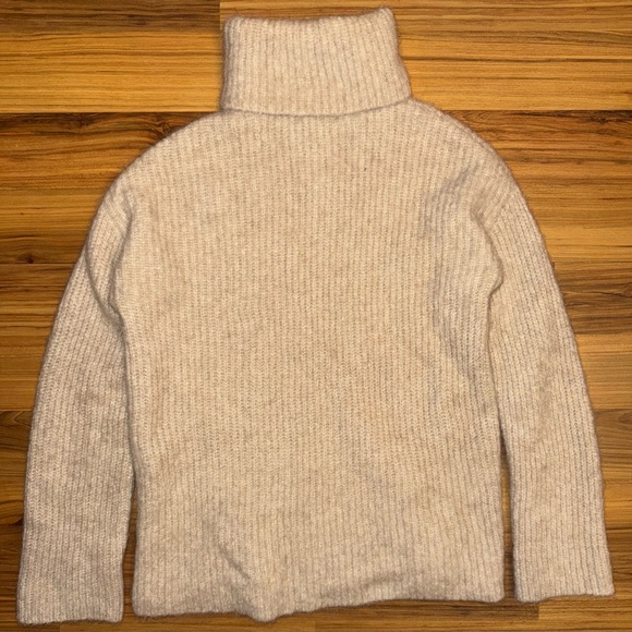 Soft Cashmere Llama Mohair Blend Turtleneck Sweater XS Fuzzy Ribbed Neutral Cozy - Picture 2 of 8